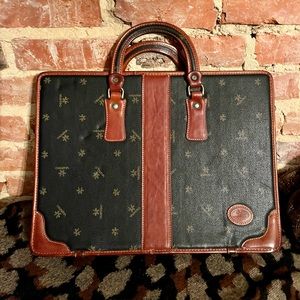 Vintage Valentino Designer Briefcase Monogram Logo Leather File Carrying Case